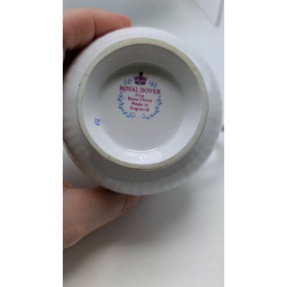 ROYAL DOVER Bone China Footed Teacup Saucer Gold Trim Cottage Rose Elegant - Picture 3 of 16